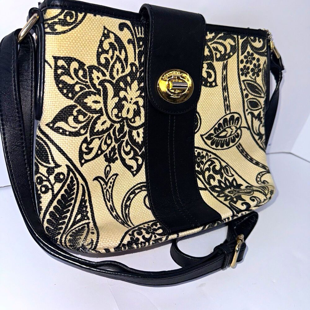 Spartina 449 Womens Small Floral Crossbody Bag Ivory Black Pink Lined